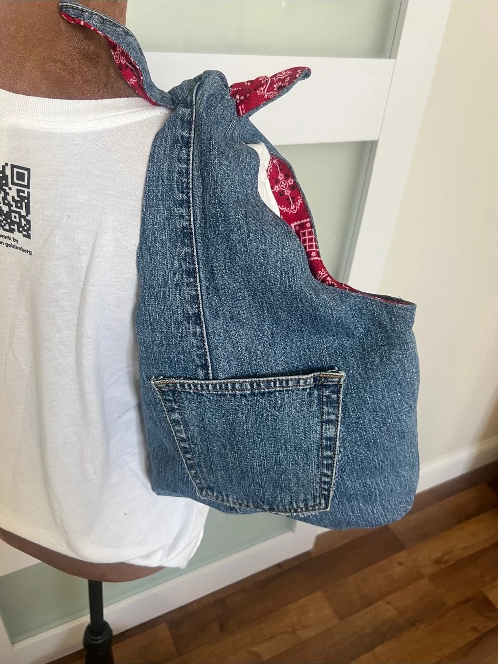 Upcycled Denim Hobo Bag | Bandana Lined Handmade